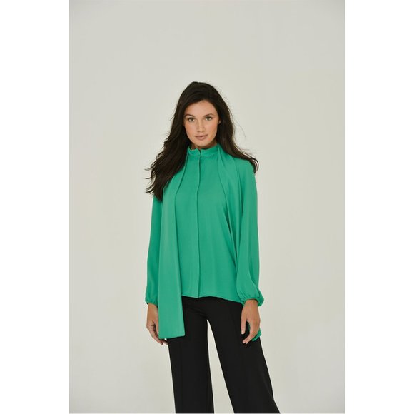 Long Sleeve Mandarin  Blouse w/ Removable Bow | Keyhole Blouse | NWT - Picture 2 of 8